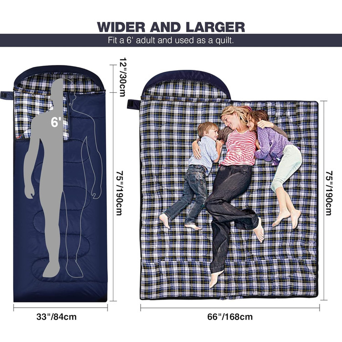Спальний мішок Redcamp Baumwoll-Flanell для кемпінгу, 3 сезони, теплий та комфортний, вага 1.8-2.9 кг, колір морський блакитний