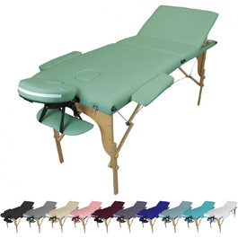 Розкладний масажний стіл Vivezen з 3 зонами, дерев'яний з Reiki-панеллю, аксесуари та сумка, пастельно-зелений