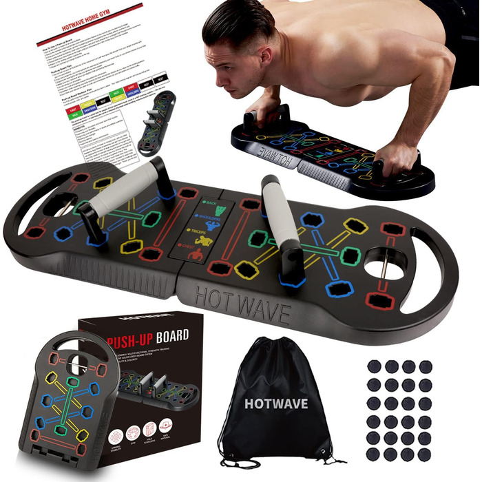 Дошка для віджимань HOTWAVE Push Up Board, 20 в 1, складана, для дому та фітнесу, професійний тренажер для чоловіків та жінок, чорна