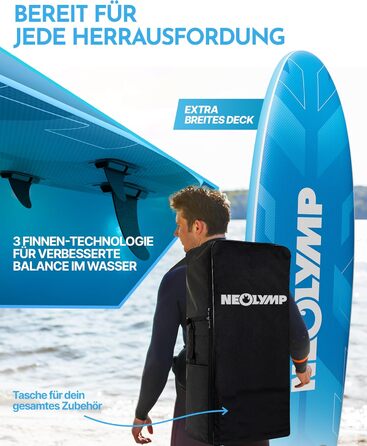 Надувне SUP-борд NEOLYMP 315см – Комплект 13 предметів: SUP, каяк, насос, рюкзак, інструкція. Макс. вага 150кг, для дітей та дорослих. Паддлборд надувний блакитний