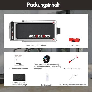 Електрична бігова доріжка BLACK LORD MS2H з нахилом 9%, 3.2 к.с., Walking Pad 4-в-1 для дому та офісу, 12 програм, вбудований динамік, до 140 кг, срібляста (з поручнем)