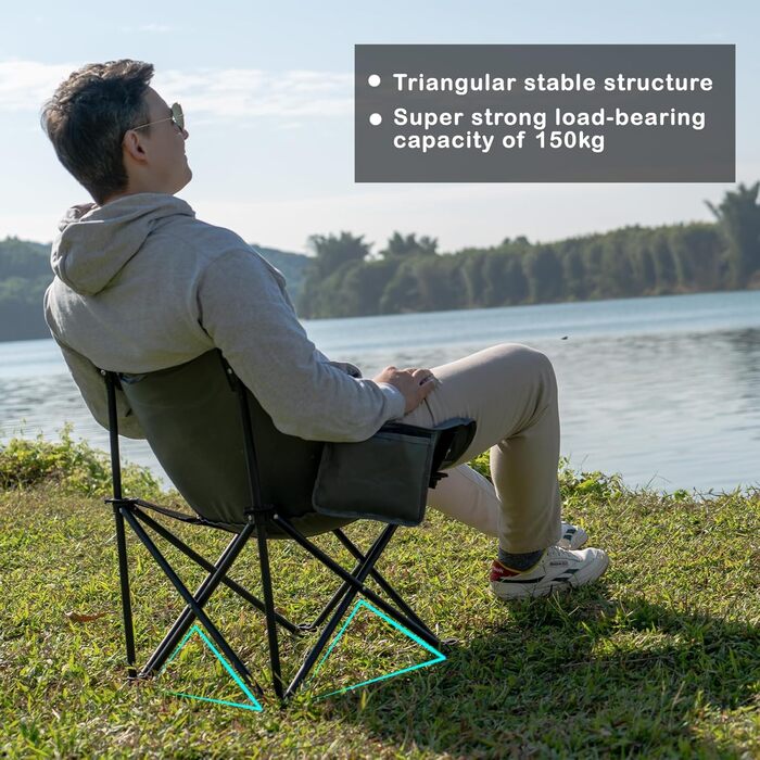 Складний стілець U2PICK для кемпінгу: легкий, зручний, до 160 кг, з сумкою, сірий