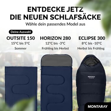 Спальний мішок туристичний з капюшоном до -3°C з подушкою - Outdoor зимовий та літній спальний мішок 3-4 сезони (75 x 220 см) - Гірський спальний мішок для жінок та чоловіків (теплий) Синій 150GSM, без капюшону