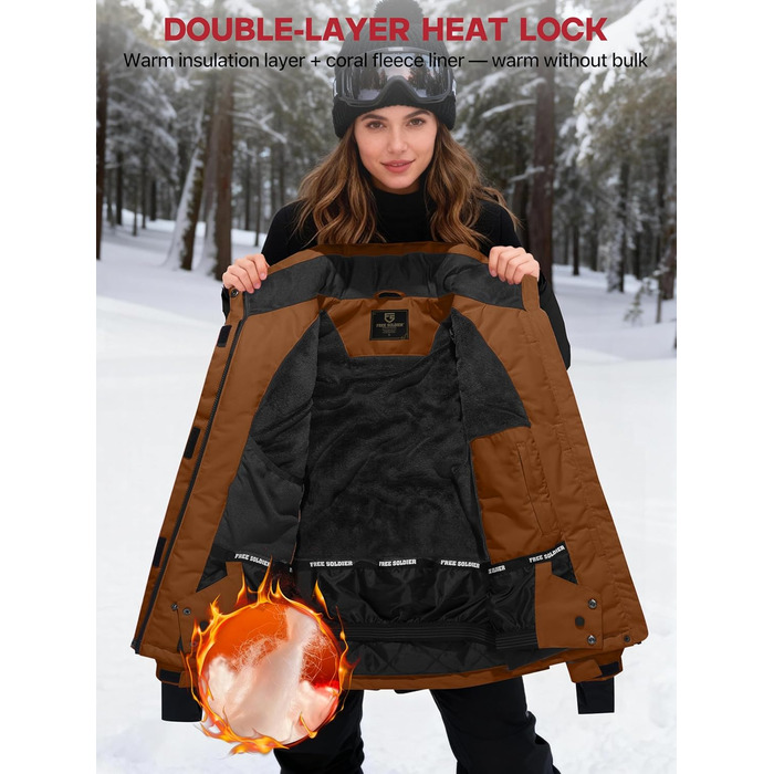 Водонепроникна зимова куртка FREE SODIER для жінок, тепла флісова підкладка, капюшон, зварні шви, колір: гірчичний (XL)