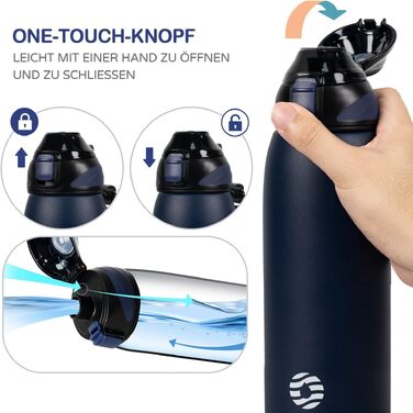 Термобутилька FJbottle з нержавіючої сталі 800 мл, герметична спортивна пляшка для води, школи та фітнесу, BPA-free, темно-синя