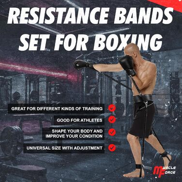 Набір еспандерів MuscleForge для боксу та стрибків, універсальні тренувальні стрічки з поясом для моторного тренування, обладнання для боксу вдома, функціональний тренажер