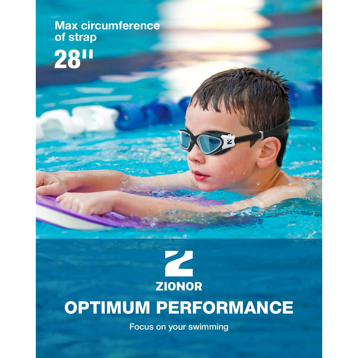 Дитячі окуляри для плавання ZIONOR G1MINI, антивідблискові, антифог, UV-захист, для хлопчиків і дівчаток 6-14 років, чорний/білий/блакитний, без поляризації
