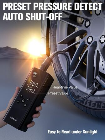 GOOLOO GT150 електричний повітряний компресор 150PSI, акумуляторний насос для авто, велосипедів, м'ячів та мотоциклів з автоматичним відключенням, LED-дисплей