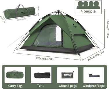 Намет Naturehike Pop Up для кемпінгу 3-4 особи, автоматичний намет-купол, сімейний намет з сумкою, колір хакі