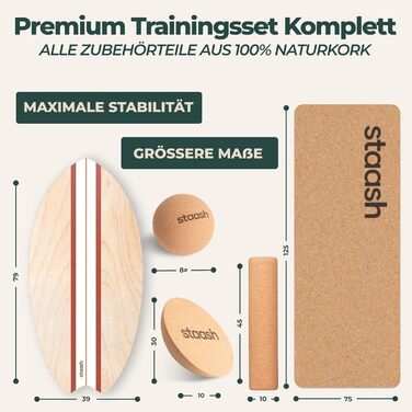 STAASH® PRO Балансборд з берези – Преміум 5-в-1 набір для балансу, фітнесу та реабілітації. Ролик + півсфера + килимок. Витримує до 150 кг, колір теракота