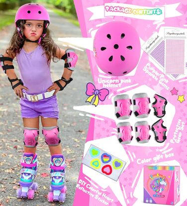 Дитячий шолом Einhorn для дівчаток з наколінниками. Захист для роликів, скейтборду, самокату та велосипеда. Розмір S (3-6 років). Рожевий колір.