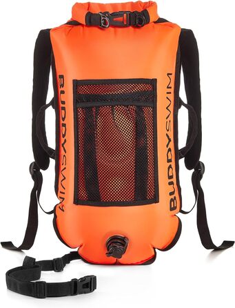 Буй для плавання Buddyswim 28 л з водонепроникною кишенею (Drybag), знімною спинкою, помаранчевий, легкий і міцний для відкритої води