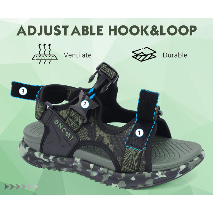 Чоловічі сандалі Oncaі Wandersandalen: ортопедичні трекінгові сандалі для відновлення, пляжу та спорту, зелений камуфляж, розмір 47 EU