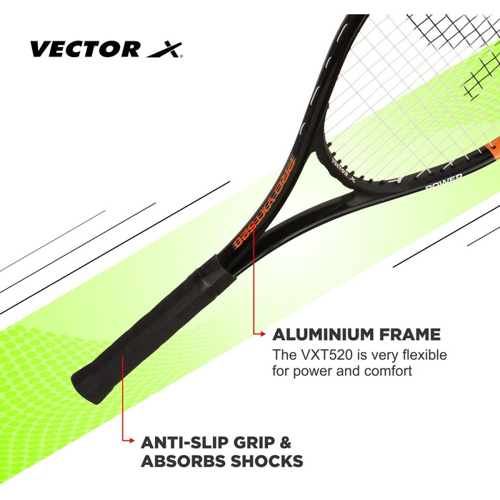 Ракетка для тенісу Vector X VXT-520 графітова, 26 дюймів, помаранчева, легка, з амортизацією