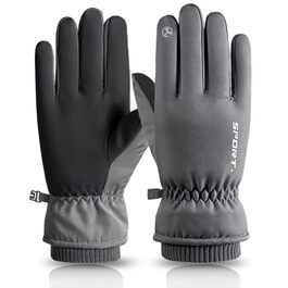 Чоловічі зимові рукавички KXF, шкіряні, з флісовою підкладкою, теплі, вітронепроникні, для їзди на велосипеді, водіння, бігу, кемпінгу та походів (Сірий)