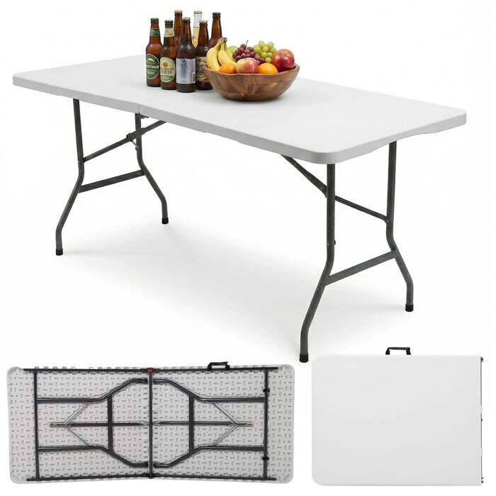 Складний стіл Sekey Buffettisch 152x70 см для кемпінгу, саду, тераси, балкону (білий) на 4 особи