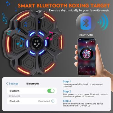 Музичний боксерський тренажер Snawowo для дорослих з LED підсвіткою та Bluetooth - Електронний боксерський тренажер з рукавичками, 9 режимів і режимом рахунку, чорний