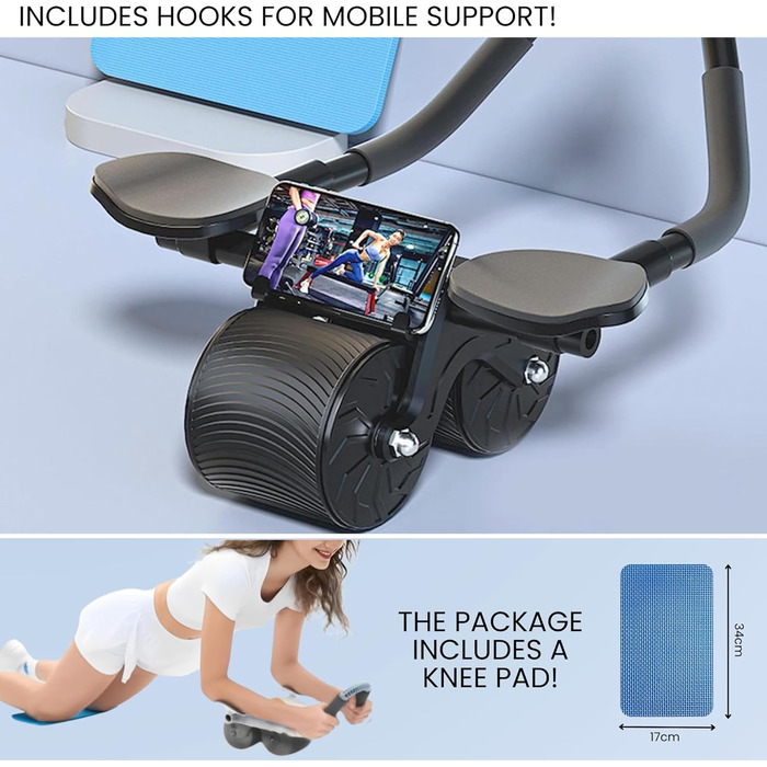 Ролик для ABS з автоматичним поверненням. Колесо для пресу. Набір для домашніх тренувань з наколінниками та секундоміром. Спорт для початківців вдома