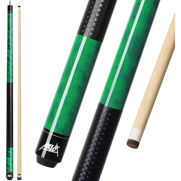 AKLOT Більярдний кий 58' (1.73 м) з канадського клена, 510-600г, з шкіряним наконечником 13 мм, 3D-поїлком та прецизійним з'єднанням, для гравців (зелений, 510г)