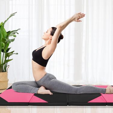 Складаний спортивний мат COSTWAY 300x120x5 см, рожево-чорний, для гімнастики, йоги, фітнесу, переносний