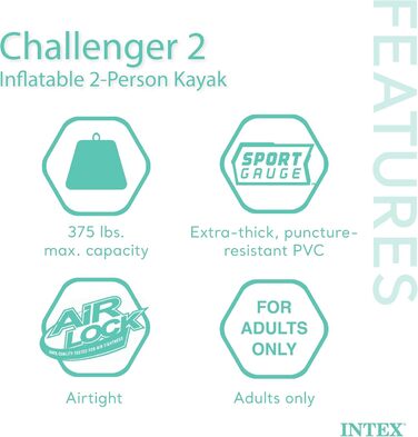 Надувний човен Intex Challenger 2, блакитно-жовтий, 236x114x41 см, одномісний