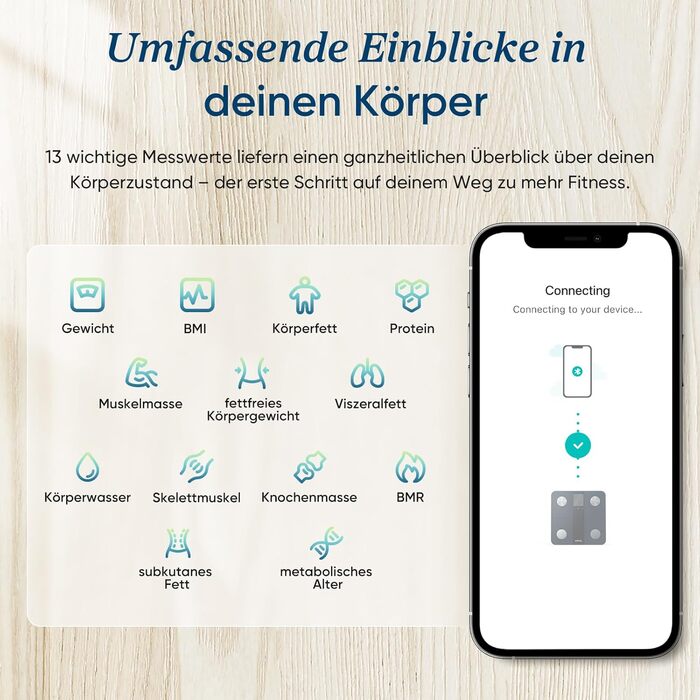 Електричні ваги Etekcity для вимірювання жиру та м'язової маси, Bluetooth, 180 кг, 13 показників, BMI, аналіз складу тіла