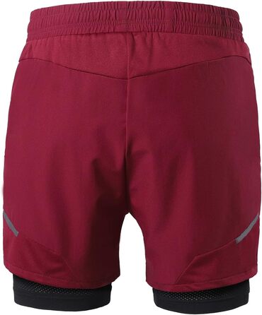 Шорти для бігу чоловічі ARSUXEO 2-в-1 з підкладкою з сітки та кишенями на блискавці, червоні