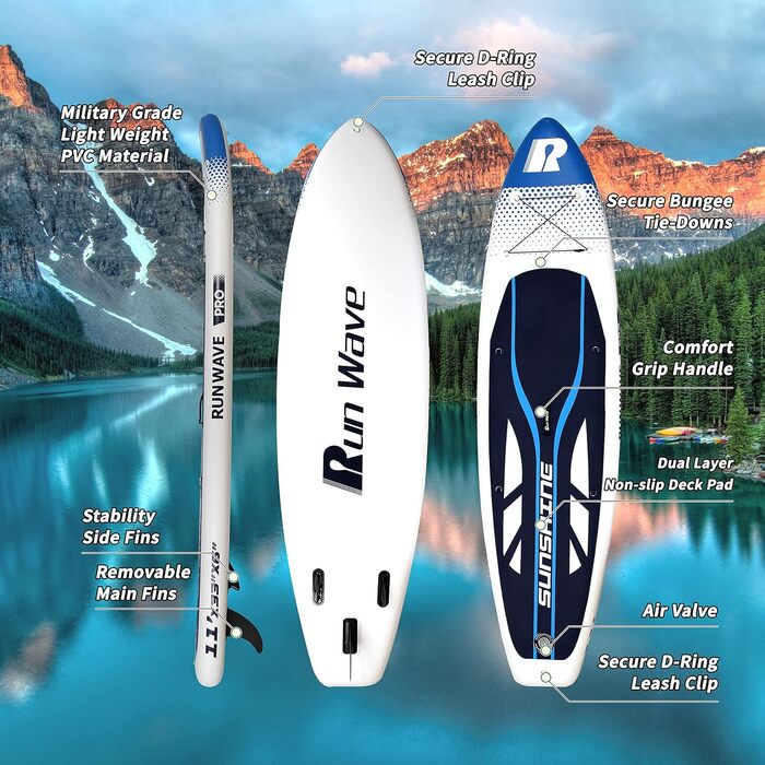 Надувна SUP-дошка Runwave SUNSHINE з антиковзаючим покриттям, широкою платформою та комплектом аксесуарів, для підлітків і дорослих початківців