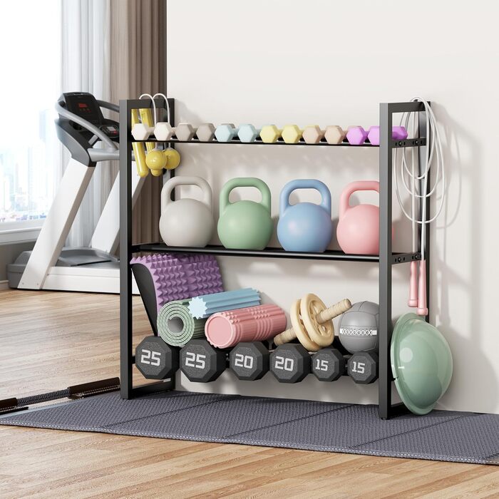 Регульований трирівневий стійка для гантелей Pickpiff – органайзер для гантелей, гир та іншого – для дому, 163 кг