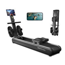 Магнітний тренажер для ходьби та греблі YPOO для дому, складаний з 16 рівнями навантаження, подвійною рейкою, LCD-дисплеєм та підтримкою додатка, чорний