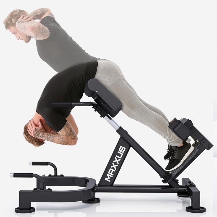 MAXXUS Тренажер для гіперекстензії - регульований, до 150/180 кг, з фіксацією ніг, ручками, прес-тренажер, римська лава, багатофункціональна тренувальна лава PRO