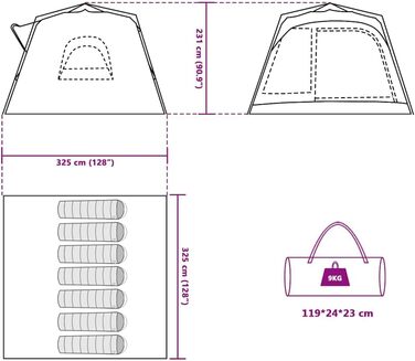 Намет сімейний vidaXL для кемпінгу 7 осіб сіро-помаранчевий, швидкозбірний