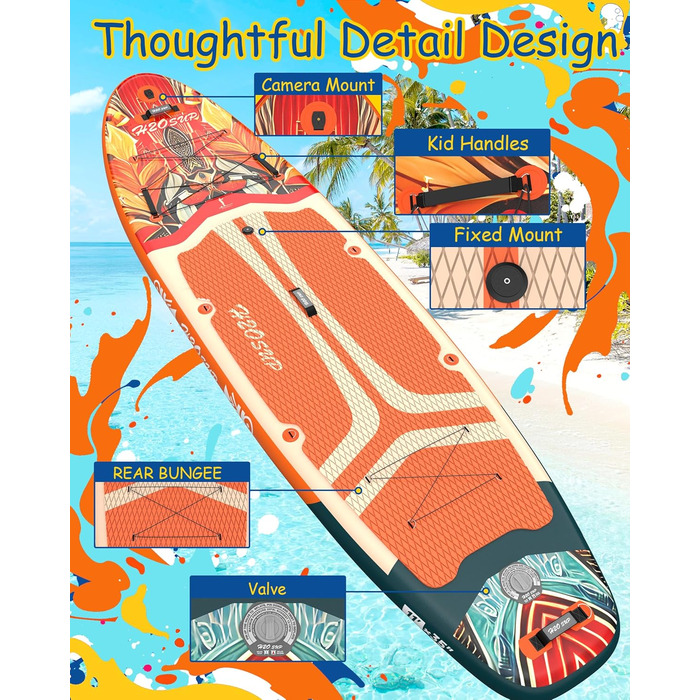 Надувне SUP-борд H2OSUP: широкий, стабільний дизайн, аксесуари преміум-класу, для риболовлі, йоги, Orange