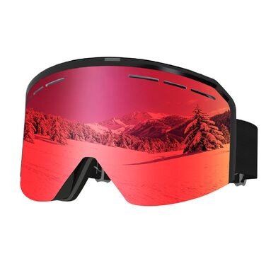 Скі-маска для чоловіків та жінок YH359, сноуборд маска для носіїв окулярів, OTG, антизапітніння, захист від УФ, антиковзаюча стрічка, повне REVO покриття, чорний/REVO червоний - VLT 16%