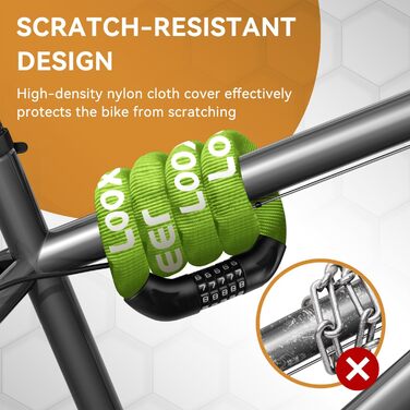Замки для велосипеда з кодовим замком: 11 кольорів, 90 см, рівень безпеки 8, 5-значний код, для велосипеда, мотоцикла, ролера, дверей (темно-зелений)