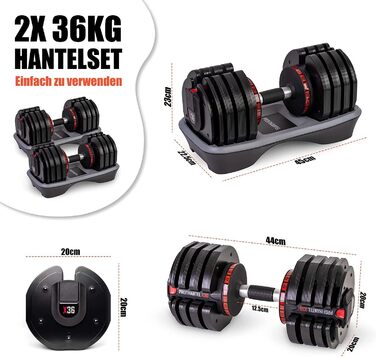 Професійний набір гантелей Profihantel X36 з регулюванням ваги | 2-36 кг | Зручна система кріплення | Комплект з підставками