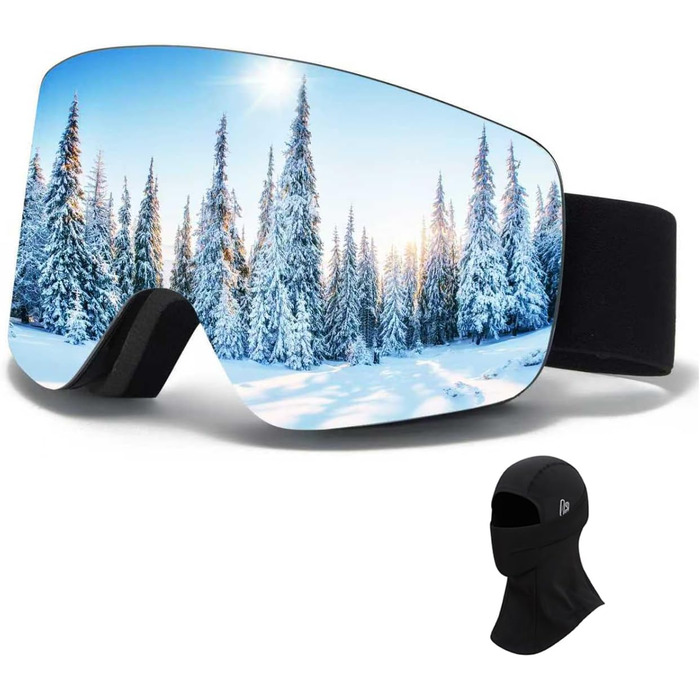 Скі-маска JQF Gear YH227 для сноуборду та лиж, унісекс. Антитуманне покриття, захист від сонця UV, регульована, з антиковзним ремінцем. Комплект з маскою та балаклавою (11-Срібло/Чорний)