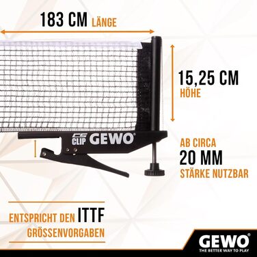 GEWO CS Clip – міцна сітка для настільного тенісу, металева фіксація, регулювання висоти, чорна, 152,5 см