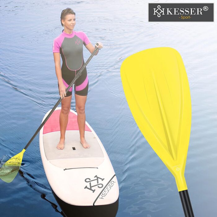 Весло KESSER 3-в-1 для SUP, каяка, дошки, алюмінієве, телескопічне, 165-215 см, антиковзне, жовте