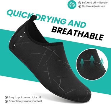 Чоботи для плавання та водних видів спорту: чоловічі та жіночі, швидковисихаючі, з антиковзким покриттям, легкі, для пляжу, басейну та серфінгу (34 EU, 857 Чорний)