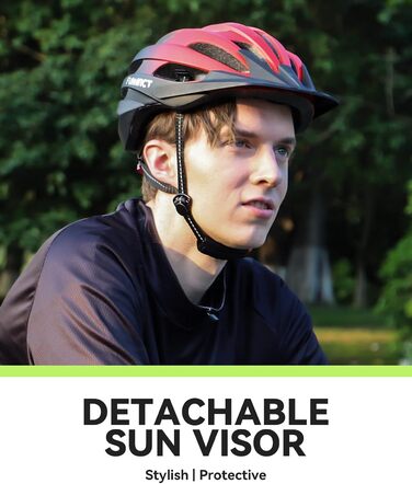 Велосипедний шолом FUNWICT для чоловіків і жінок, регульований, MTB/шосейний, знімний козирок, стильний, 57-61 см, чорний/червоний, матовий