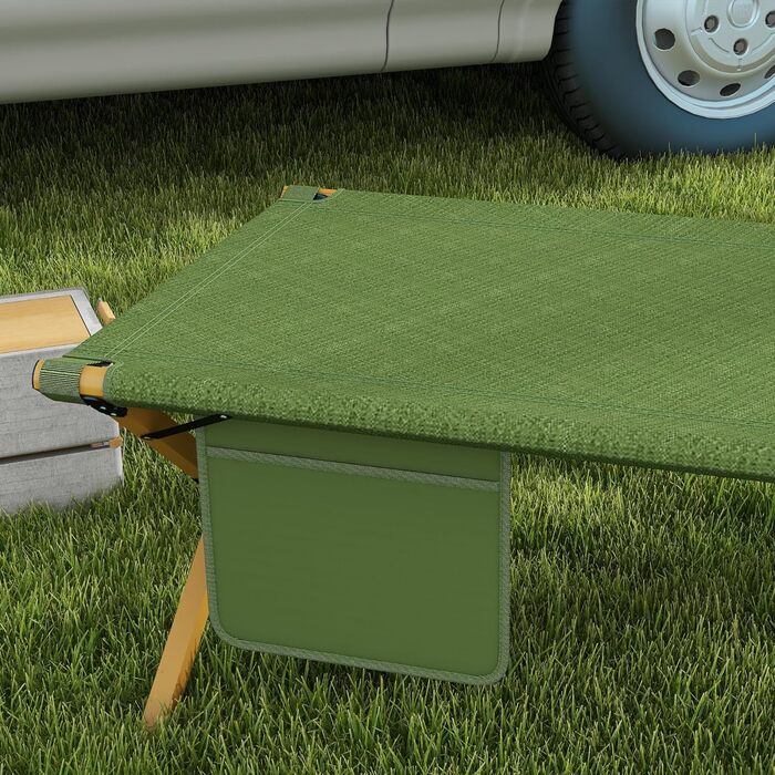 Розкладне ліжко для кемпінгу Outsunny - 196x64x45 см, до 200 кг, темно-зелене. Ідеально для відпочинку на природі, вдома та в саду.