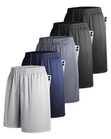 Чоловічі спортивні шорти 5 шт. з кишенями та еластичним поясом, швидковисихаючі, XL, чорний, графітовий, темно-синій, місячний сірий