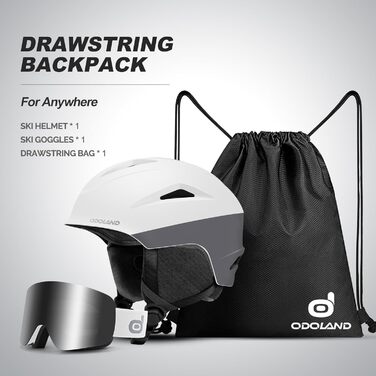 Шолом для сноуборду та лиж Odoland з маскою: захист UV 400, для жінок та чоловіків, розмір L (60-61 см), білий