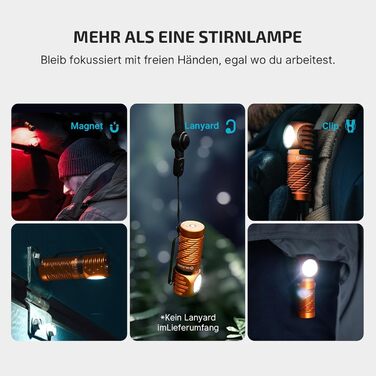 Ліхтар налобний Olight Perun 3 Mini LED, 920 люмен, перезаряджається, з червоним світлом, 8 режимів, IPX8, для активного відпочинку, риболовлі, чорний (оранжевий)