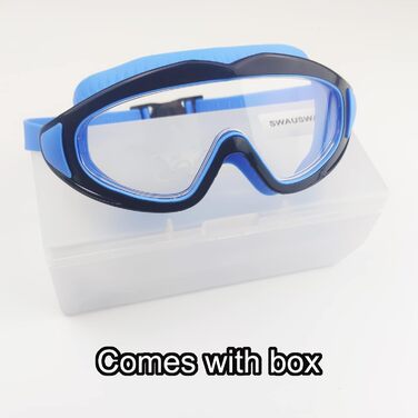 Дитячі окуляри для плавання SWAUSWAUK - окуляри для плавання для дітей 4-12 років, велике об'єктив, антифог, водонепроникні, комфортні (чорний & блакитний)