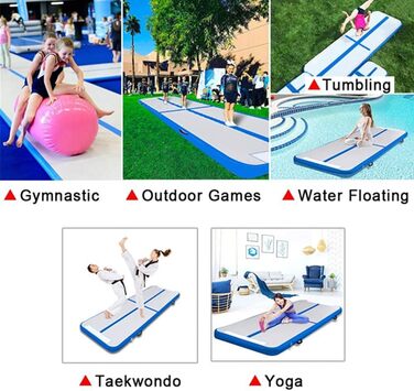 Гімнастична килимок LSLIFE надувний, 4/5/6 метрів, товщина 10 см, з електричним насосом. Для гімнастики, йоги, тренувань, дітей. Надувна гімнастична доріжка, тренувальна балка.