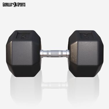 Гантелі шестигранні GORILLA SPORTS 40 кг – гантелі з гусатого заліза, прогумовані, нековзкі, хромована рифлена ручка, чорні, для силових тренувань та фітнесу