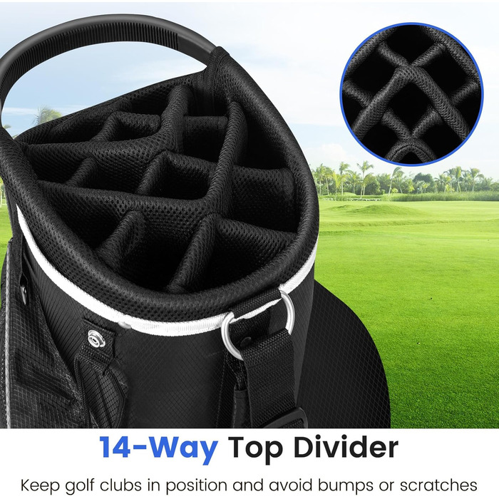 Сумка для гольфу LIFEZEAL Stand Bag сірого кольору з 14 відділеннями, підставка, ремінь, тримач для напоїв, 9 кишень, кишеня-холодильник, тримач для парасольки