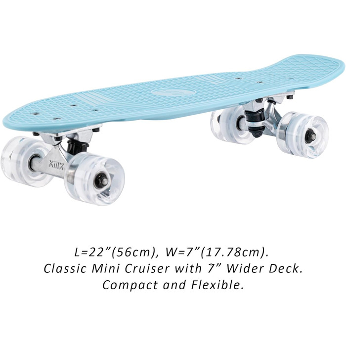 Скейтборд KMX Classic Mini Cruiser 22/27 дюймів для дітей, підлітків та дорослих. Алюмінієві осі, підшипники ABEC-9, колеса 60мм, колір Aqua Blau